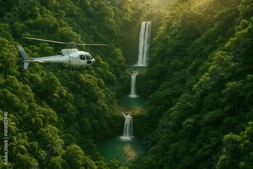 Wallpaper Mural Tropical waterfall flowing in a deep green jungle landscape Torontodigital.ca