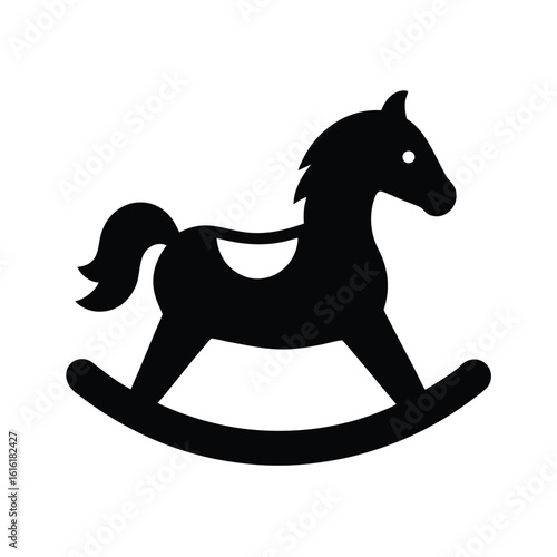 silhouette illustration of  a rocking horse toy in mid-rock position, capturing vintage