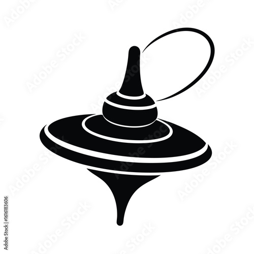 silhouette illustration of a spinning top in motion with string, symbolizing retro