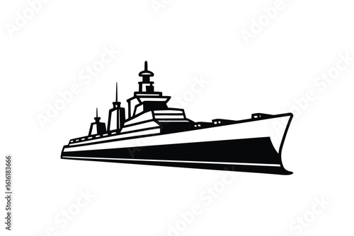 Military Warship Vessel Silhouette Image Graphic stark black and white silhouette powerful warship warship battleship cruiser destroyer frigate navy military ship