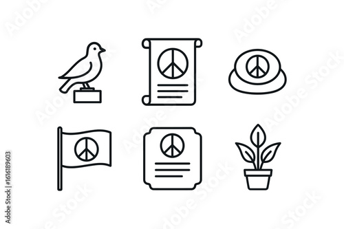 straight perfect stroke icon mono icons style isolated peace dove sculpture peace treaty scroll peace meditation cushion peace flag banner peace proclamation plaque peace lily plant