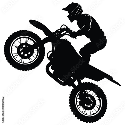 Black Silhouette Illustration of a Motocross Rider Doing a Wheelie on a Dirt Bike