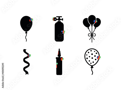 isolated backgond late balloons helium tank balloon bouquet colorful ribbon balloon pump confetti balloon