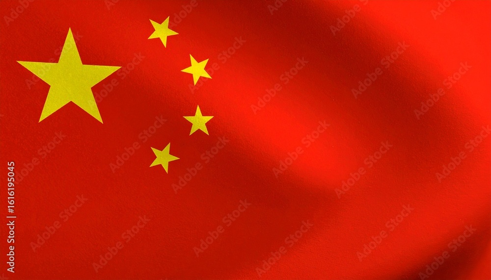 Chinese flag with five yellow stars on red field waving under clear sky Chinese flag with five yellow stars on red field waving under clear sky