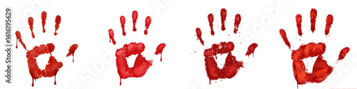 Set of isolated Bloody handprint wall on white background  