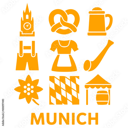 vector isolated orange color munich traditional cultural symbols