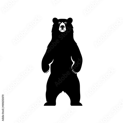 Black Bear Silhouette Vector Standing Upright - Bold Logo Animal Icon