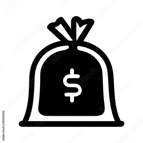 Money bag graphic featuring a dollar sign, useful for financial designs and economic concepts in adaptable format.