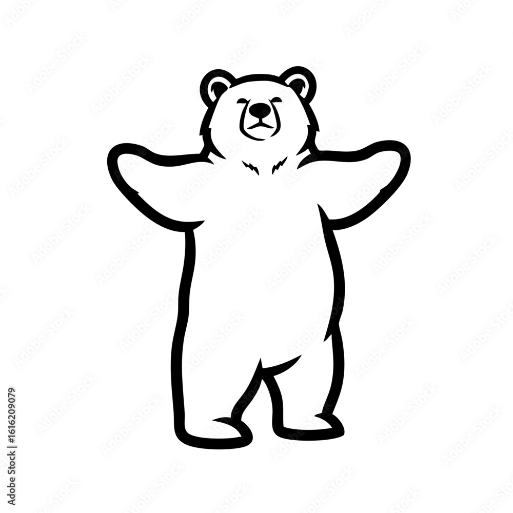 Obraz premium Bear Hugging Arms Wide Open Silhouette - Minimalist Black White Wildlife Vector