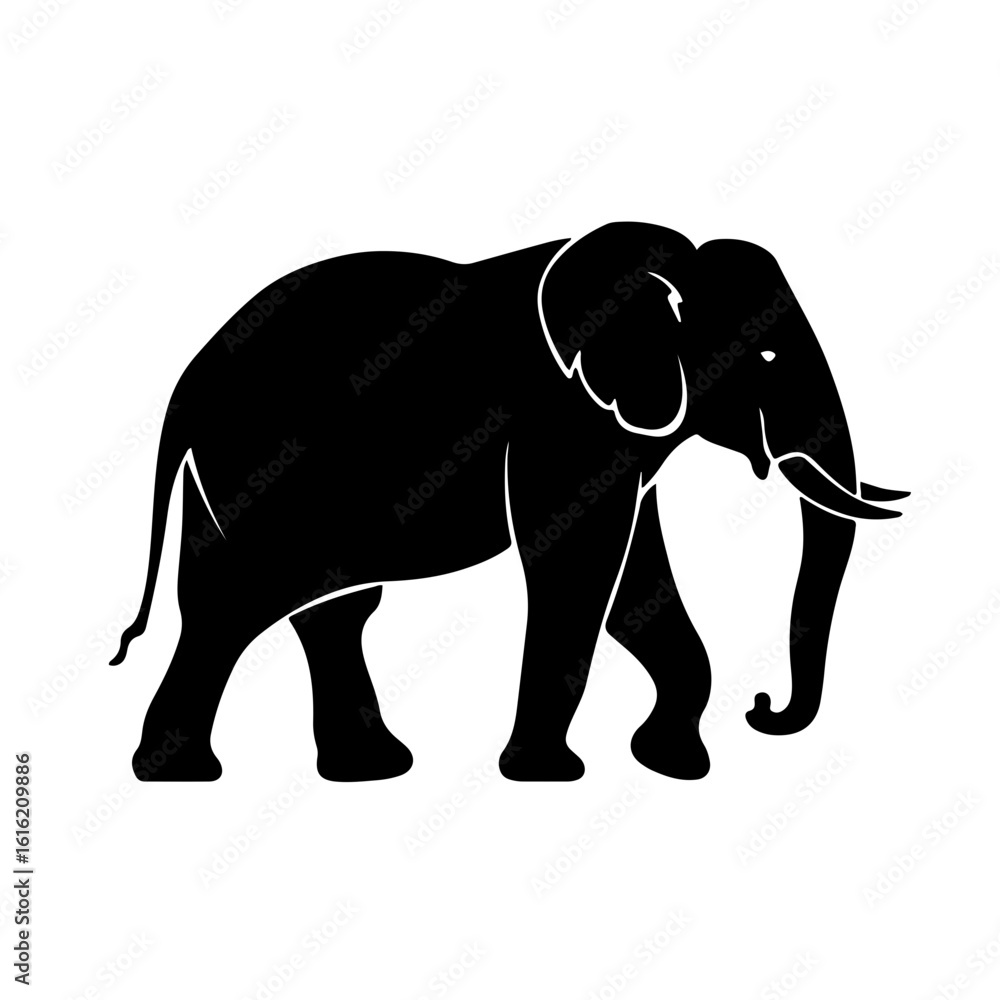 Obraz premium Elephant Silhouette – Majestic Wildlife Profile in Minimalist Black and White
