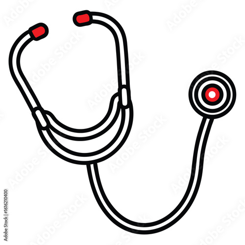 Simple stethoscope icon with red tips isolated on white background isolated on transparent background