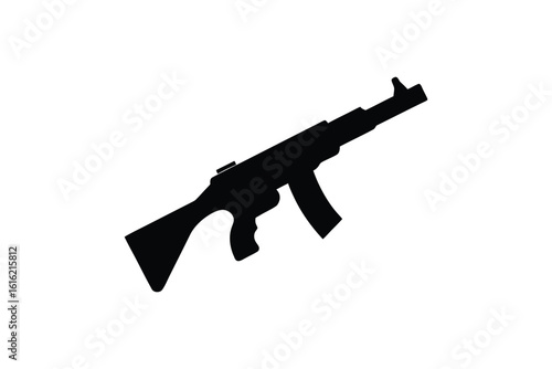 Isolated Black Silhouette of an AK 47 Assault Rifle on White Background Depicting Military Weaponry and Modern Warfare Tactics silhouette
