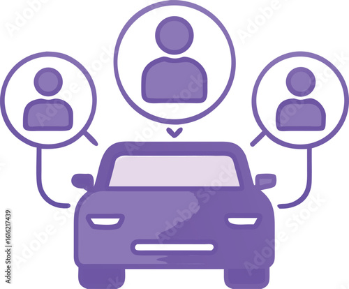 Colored Carpooling Icon. Vector Icon of a Group of People Using One Car. Carsharing. Transport Rental Service
