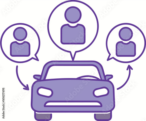 Colored Carpooling Icon. Vector Icon of a Group of People Using One Car. Carsharing. Transport Rental Service
