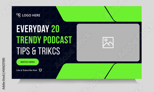 Modern podcast video thumbnail banner design, podcast sound video tips and trick cover banner design, fully customizable vector eps 10 file format