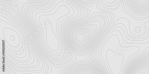 Grey topography map for geographic mountain landscape terrain grid with contour lines for modern seamless ornament design, geographic relief map grey abstract wave shapes curvy line trendy design.