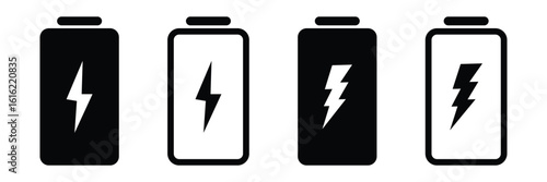 Battery icon set. Battery Full charge indicator or low charge sign. Flat design, ideal for UI, mobile apps, and energy status visuals. Battery, icon. Level battery Energy powerfully full. Eps 10. 