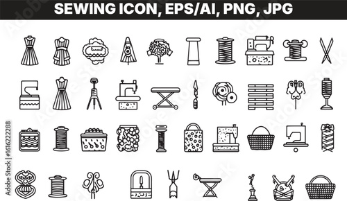 Vector illustration of sewing icon set on transparent background