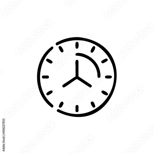 Simple line drawing a clock face with hands on time watch