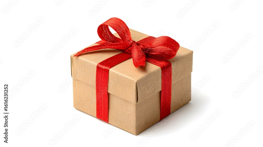Obraz premium A beautifully wrapped gift box with a red ribbon and bow, symbolizing surprise and joy