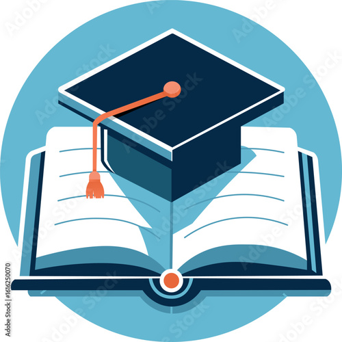 Open book with a graduate cap