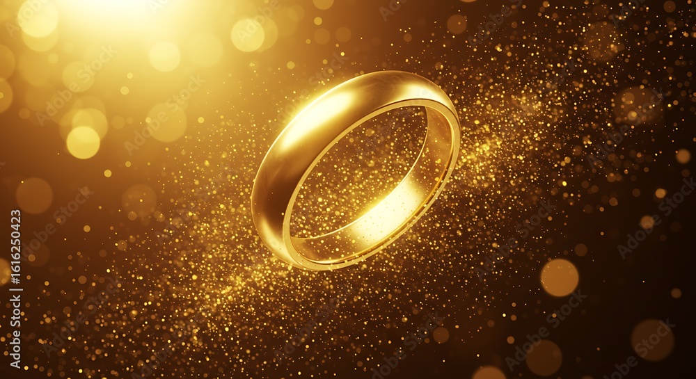 Elegant gold wedding ring symbolizing eternal love and commitment on a sparkling golden background. Elegant gold wedding ring symbolizing eternal love and commitment on a sparkling golden background.