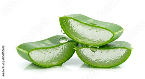 Wallpaper Mural Fresh sliced aloe vera plant with translucent gel and water drops, stacked and isolated on a white background. Torontodigital.ca