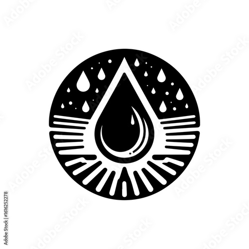 Abstract Black and White Water Drop Symbol.