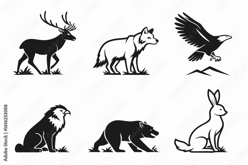 Fototapeta premium Collection of Stylized Wildlife Animal Silhouettes.