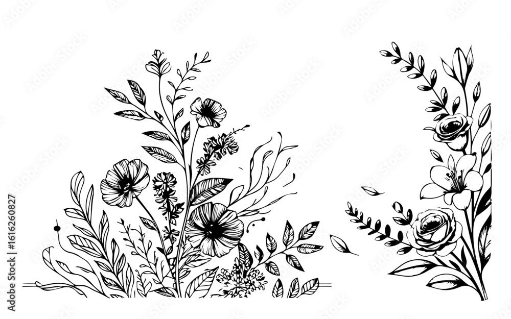 Fototapeta premium Set of decorative flower with leaves. Flower. Vector illustration