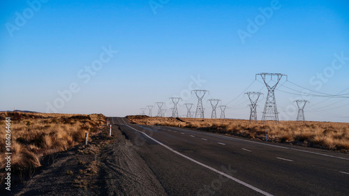 road to the desert with power cable