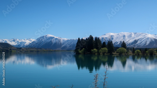 mountain reflecting on the lake and blue sky