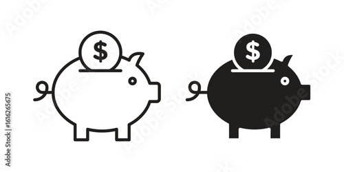 Piggy bank icon design for signs, logo, apps or website