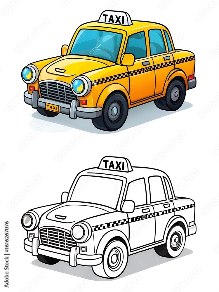 Obraz premium Vintage Yellow Taxi Cab Illustration
