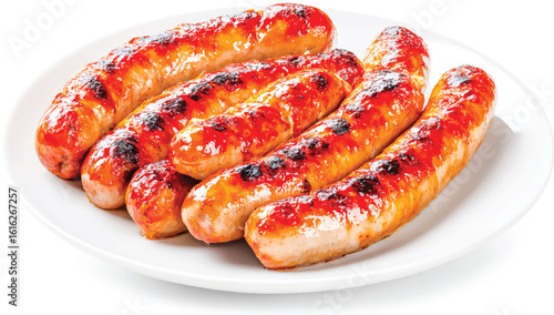 Grilled Sausages on White Plate Delicious Meat Dish Perfect for Food Photography and Culinary Creations Ready to Serve