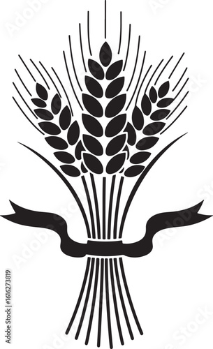 Black and white illustration of wheat stalks with a ribbon silhouette