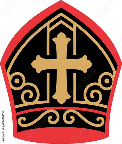 Minimalist Pope Mitre Vector Illustration – Gold and Black Ecclesiastical Hat Symbol
