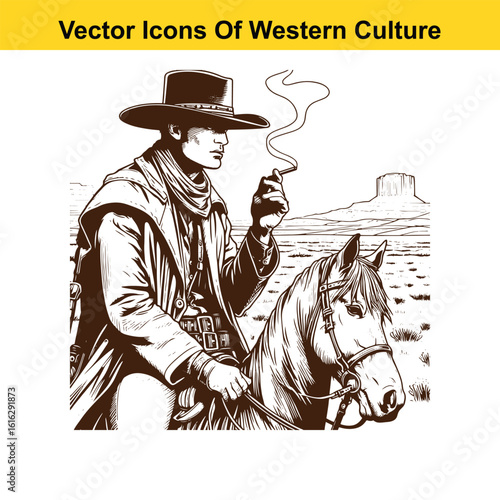 Smoke on the Range: Cowboy with Pipe or Cigarette & Horse