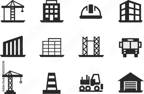 Buildings and Architecture Icon Set for Urban Planning and Structural Design Projects. Modern Buildings and Architecture Icon Set Perfect for City Development and Construction Artwork