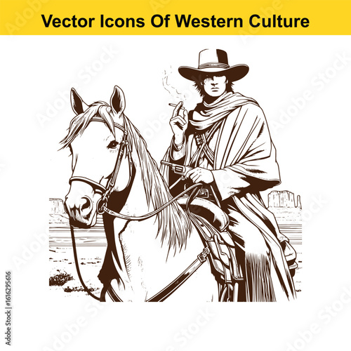 Smoke on the Range: Cowboy with Pipe or Cigarette & Horse