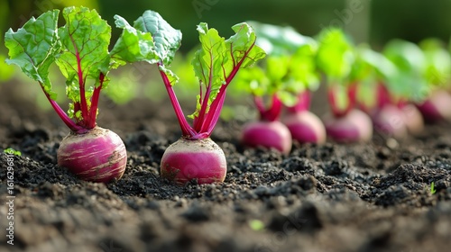 Freshly Harvested Beets Growing in Enriched Garden Soil Under Bright Sunlight