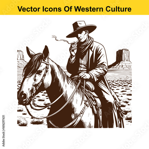 Smoke on the Range: Cowboy with Pipe or Cigarette & Horse
