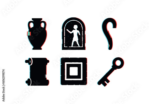 isolated backgond antiquity ceic vessel antiquity fresco mural antiquity amphora handle antiquity papys reel antiquity mosaic tessera antiquity ritual tool