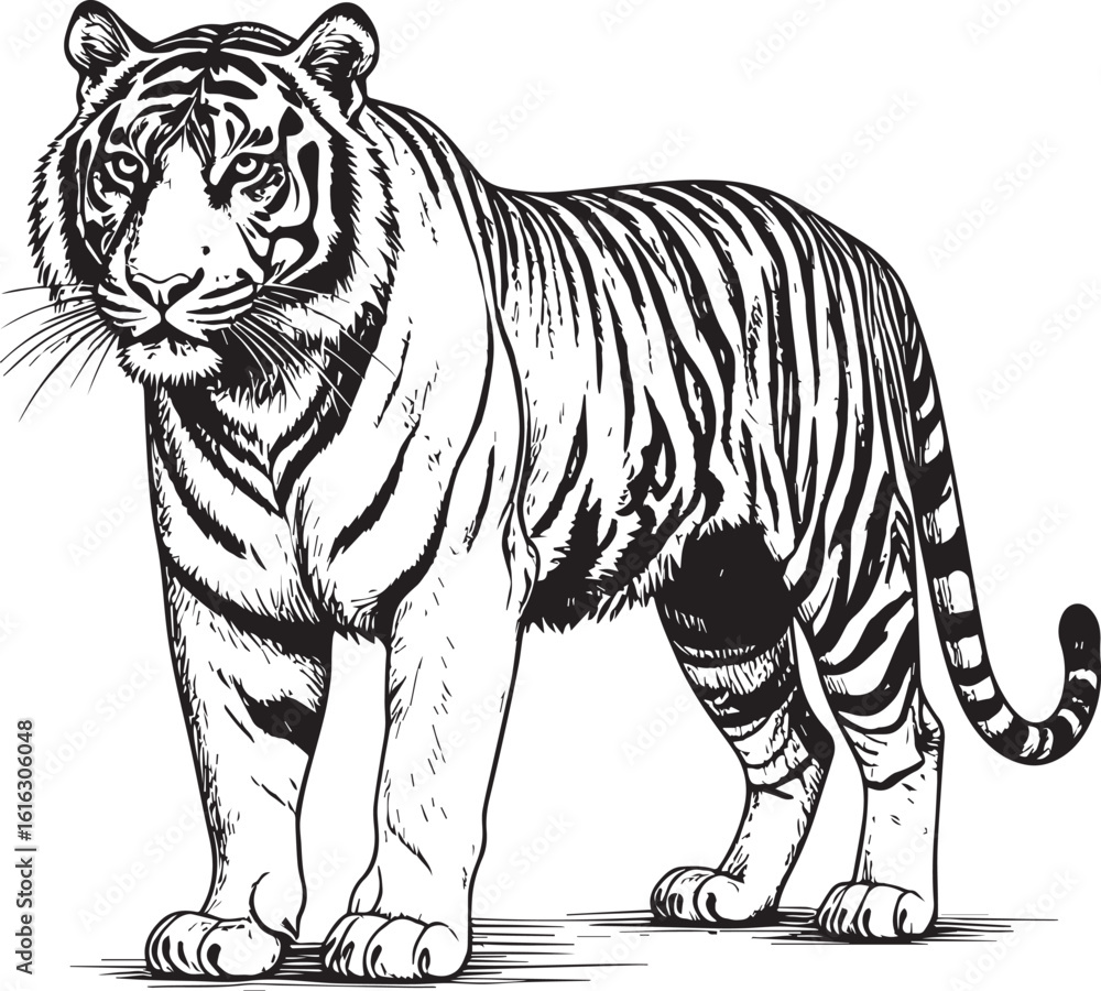 Fototapeta premium Powerful Bengal Tiger: Hand-Drawn Wild Animal Sketch