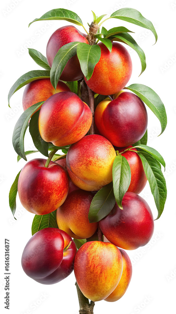 Obraz premium Vibrant nectarine tree laden with ripe juicy fruit against a stark black background