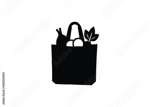 A silhouette vector art of a reusable shopping bag filled with vegetables and groceries
