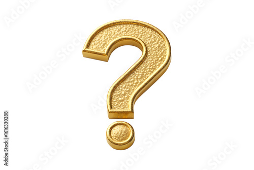3D Rendered Golden Question Mark, Isolated on a Neutral Background.