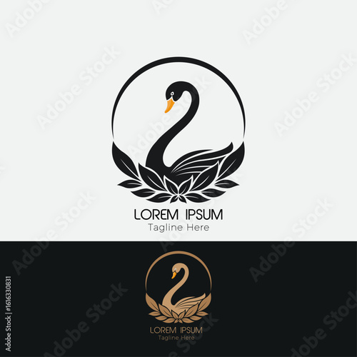 Elegant black swan emblem with laurel wreath vector design

