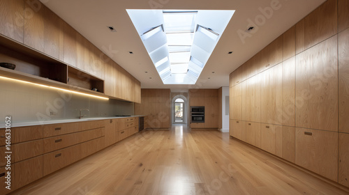 Scandinavian-style open kitchen with wood textures and soft neutral tones     ideal for lifestyle magazines and clean aesthetic branding.