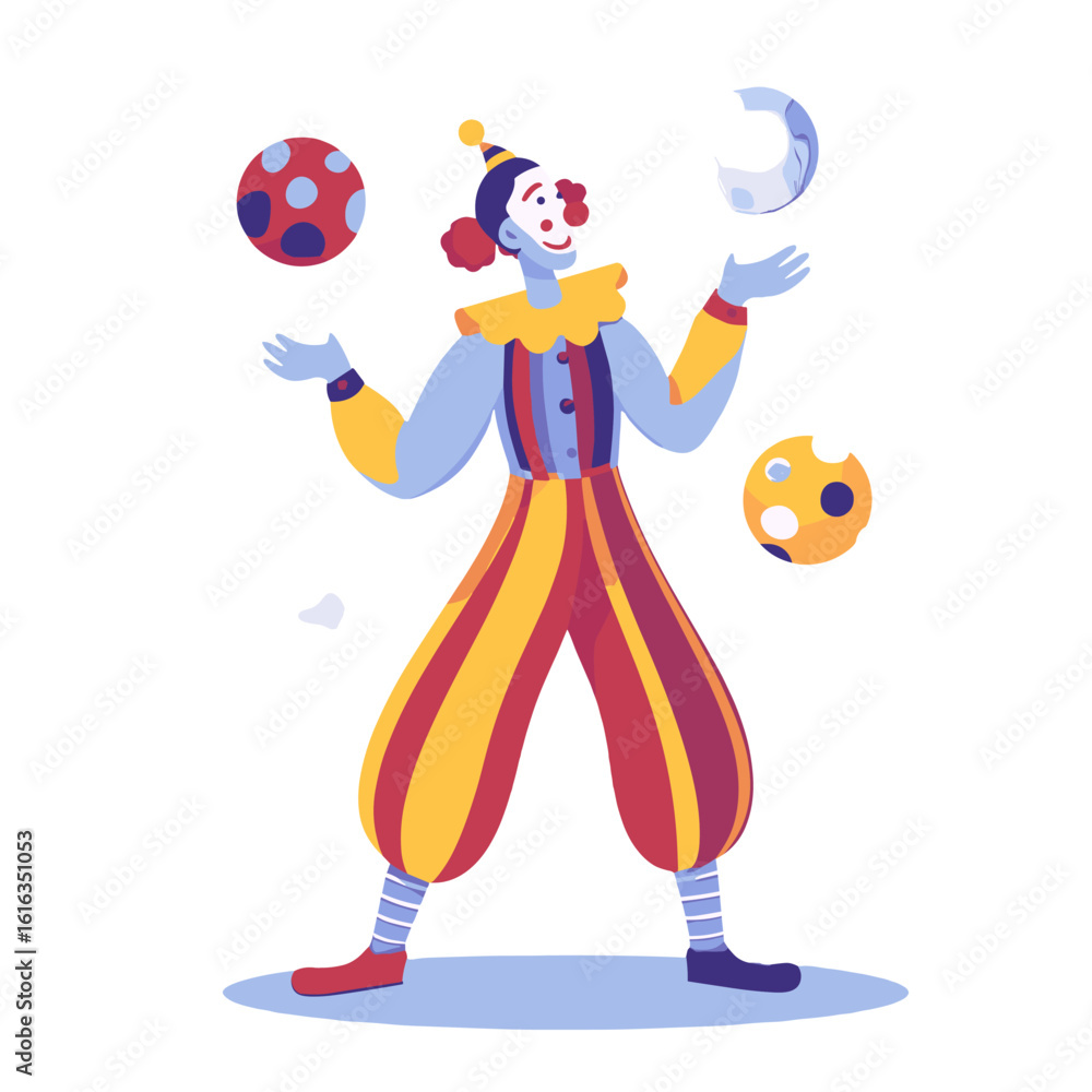 Naklejka premium A Colorful Clown Juggling Balls.